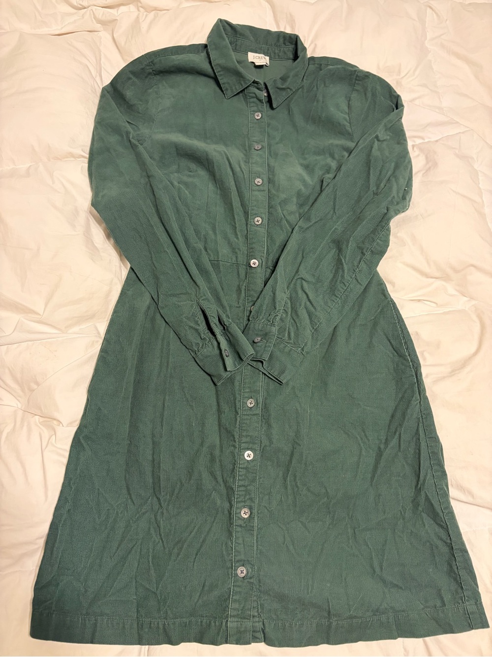 J. Crew Forest Green Long-Sleeve Button-Front Dress